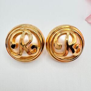 Vintage Avon 1992 R "Tailored Initial" Pierced Button Earrings